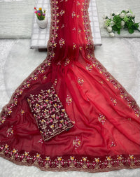 Elegant Georgette Embroidered Party Wear Saree with Matching Running Blouse