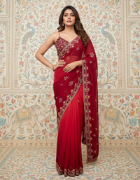 Elegant Georgette Embroidered Party Wear Saree with Matching Running Blouse