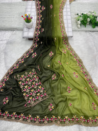 Elegant Georgette Embroidered Party Wear Saree with Matching Running Blouse