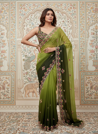 Elegant Georgette Embroidered Party Wear Saree with Matching Running Blouse