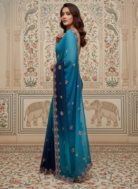 Elegant Georgette Embroidered Party Wear Saree with Matching Running Blouse