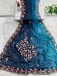 Elegant Georgette Embroidered Party Wear Saree with Matching Running Blouse
