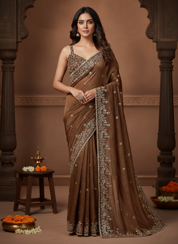 Elegant Sequin Embroidered Chiffon Saree