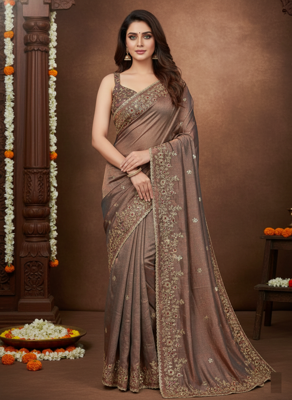 Elegant Sequin Embroidered Chiffon Saree