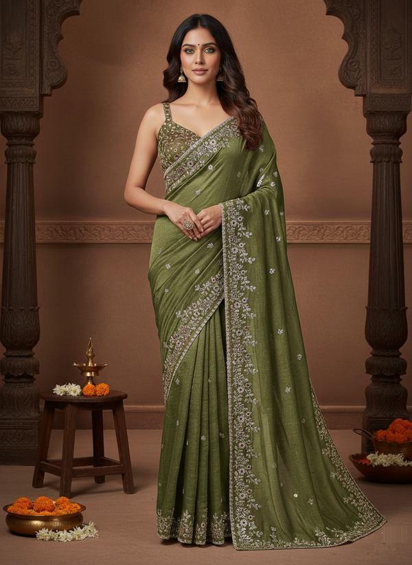 Elegant Sequin Embroidered Chiffon Saree