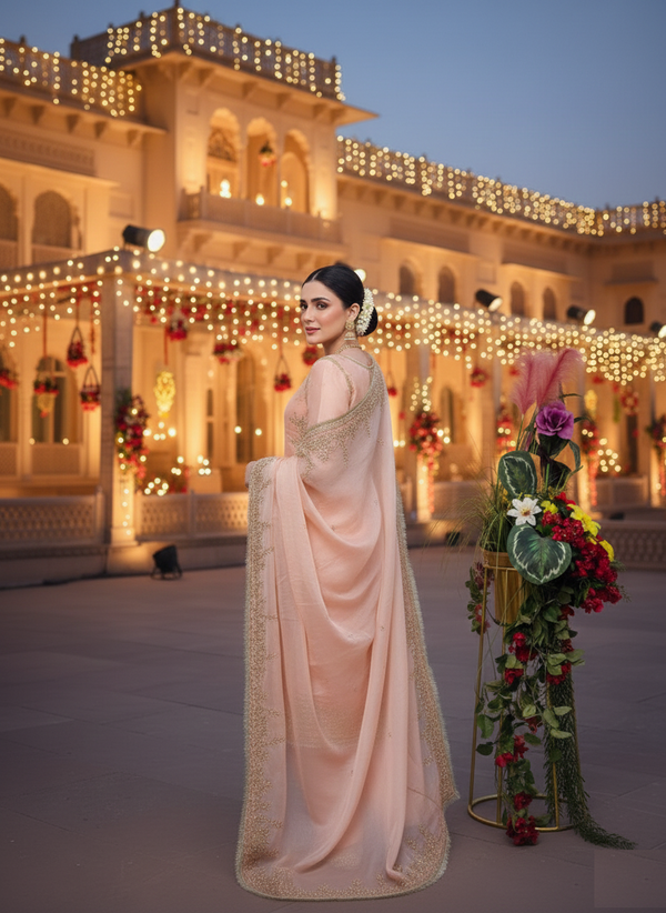 Elegant Embroidered GMY Chow Palazzo Set and Embroidery Sequence, Moti & Lace Work