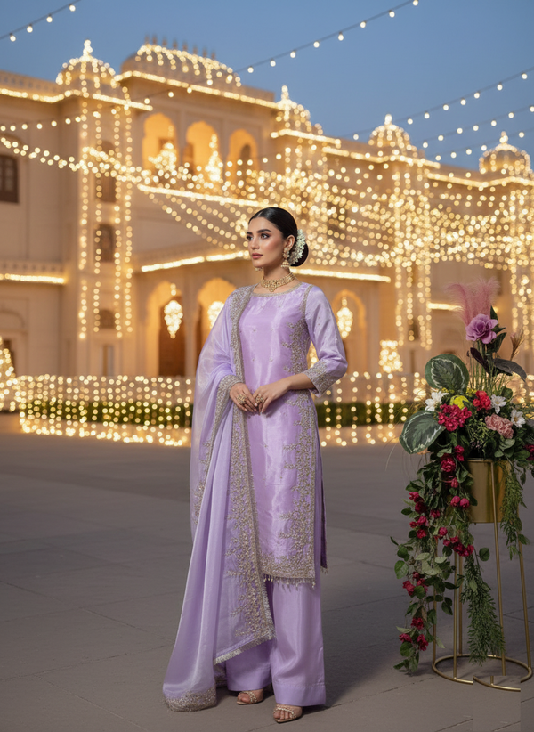 Elegant Embroidered GMY Chow Palazzo Set and Embroidery Sequence, Moti & Lace Work