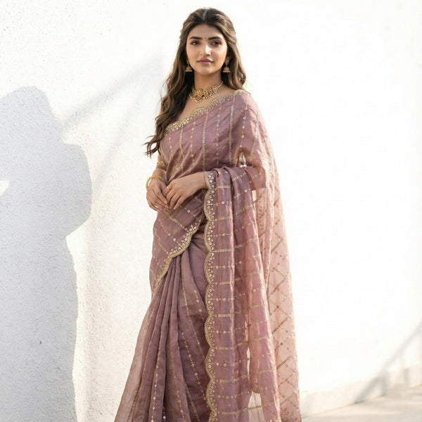 Fendy Satin Dual Shade Sequin Embroidered Party Wear Saree