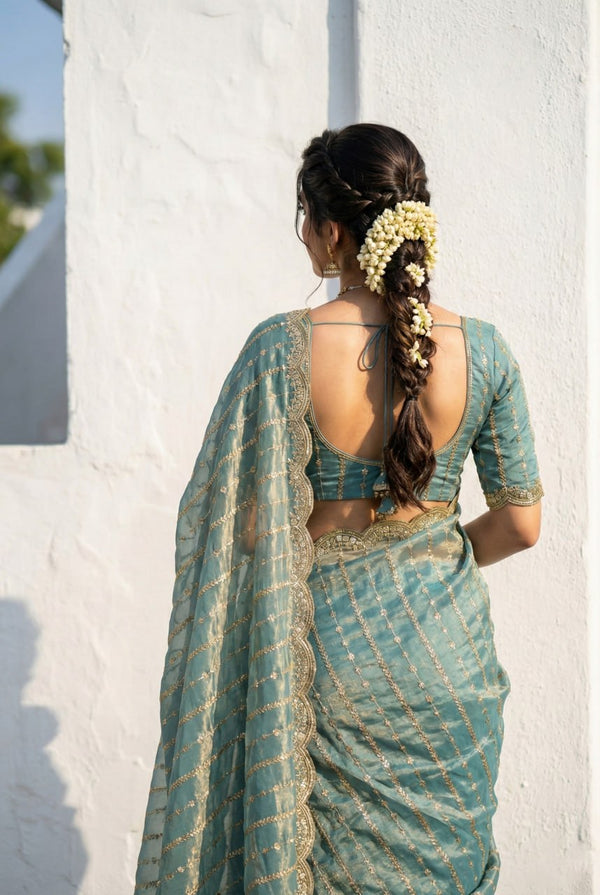 Fendy Satin Dual Shade Sequin Embroidered Party Wear Saree