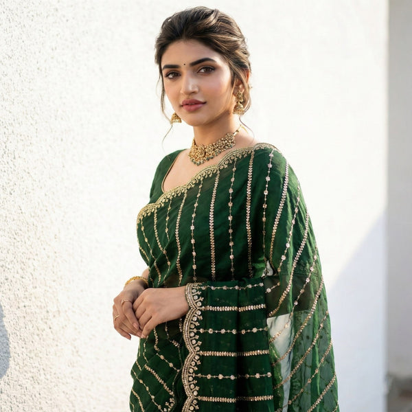 Fendy Satin Dual Shade Sequin Embroidered Party Wear Saree