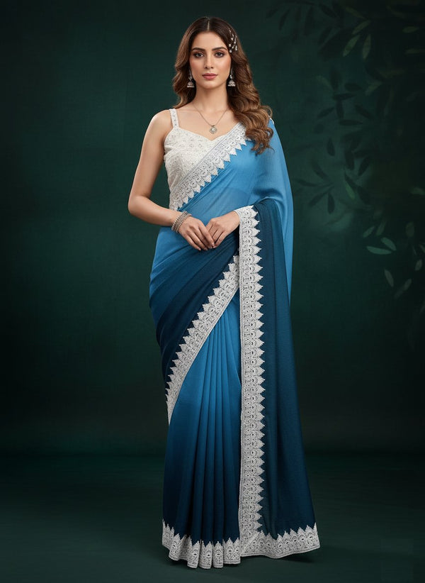 Two-Tone Chinon Chikankari Sequins Lace Designer Saree ✨