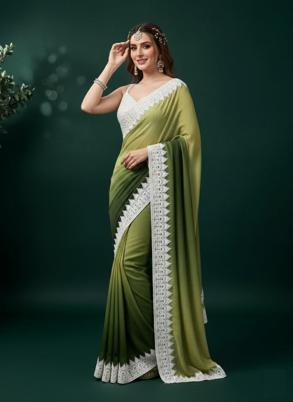 Two-Tone Chinon Chikankari Sequins Lace Designer Saree ✨