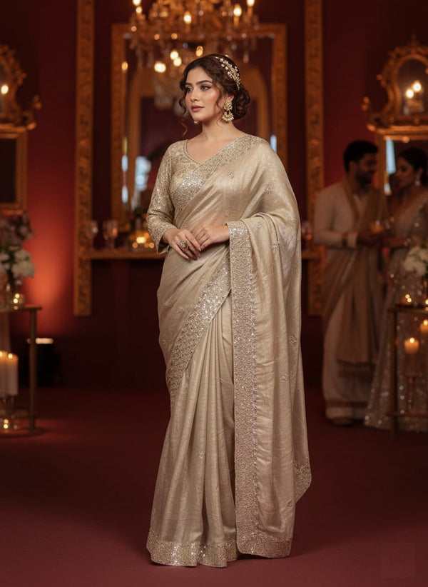 Two-Tone Space Silk Sequins Cocktail Party Wear Saree