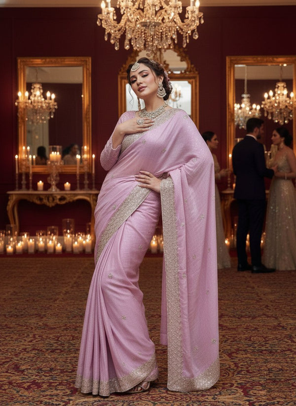 Two-Tone Space Silk Sequins Cocktail Party Wear Saree