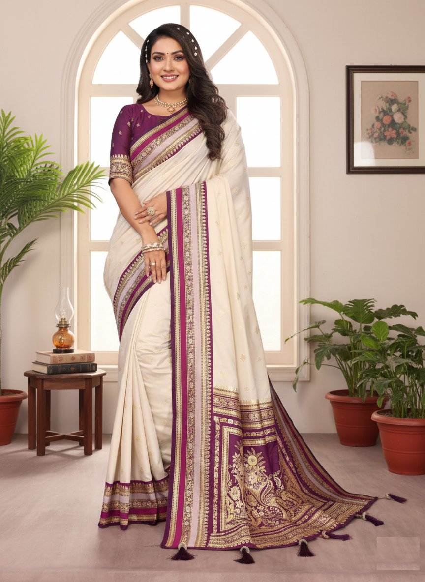 Pure Handloom Kalamkari Silk Saree with Zari Border ✨