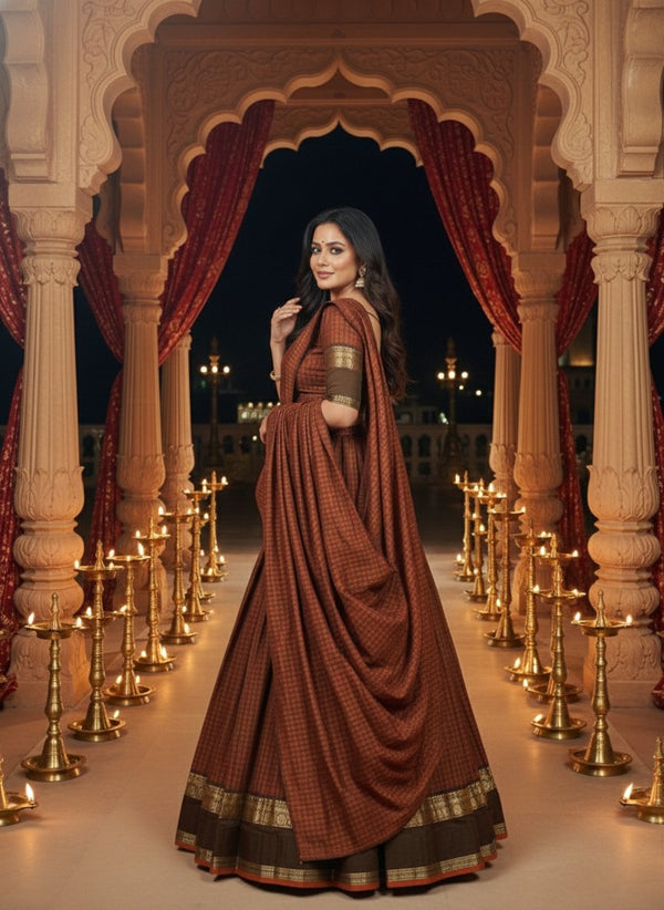 Chettinad Cotton Chex Zari Weaving Lehenga Set ✨