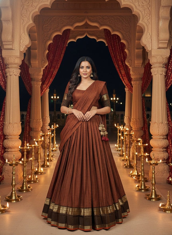 Chettinad Cotton Chex Zari Weaving Lehenga Set ✨