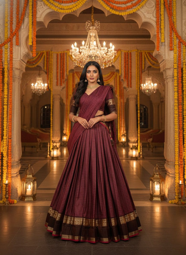 Chettinad Cotton Chex Zari Weaving Lehenga Set ✨