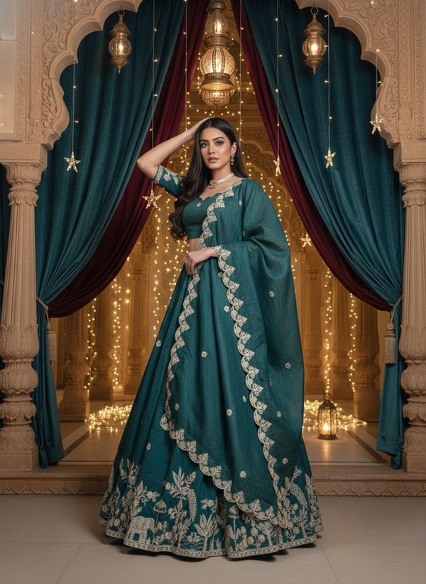 Gold Crush Sequins & Thread Embroidered Wedding Lehenga Set