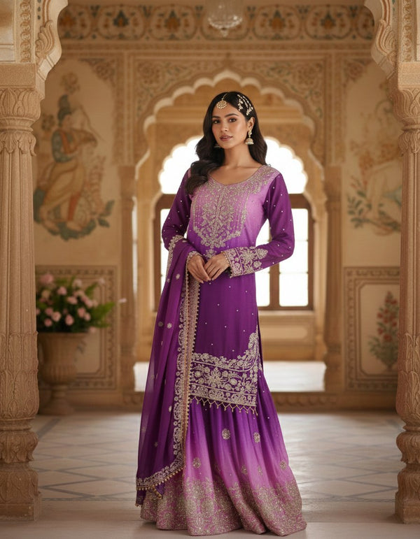 Heavy Embroidered Sharara Set with Coding Dori with Sequins Rivet Moti Work