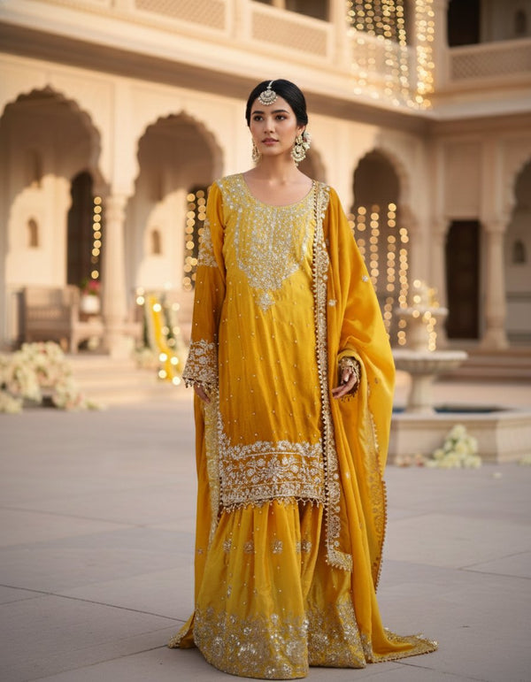 Heavy Embroidered Sharara Set with Coding Dori with Sequins Rivet Moti Work