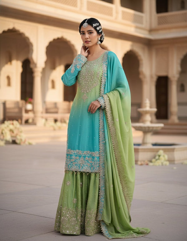 Heavy Embroidered Sharara Set with Coding Dori with Sequins Rivet Moti Work