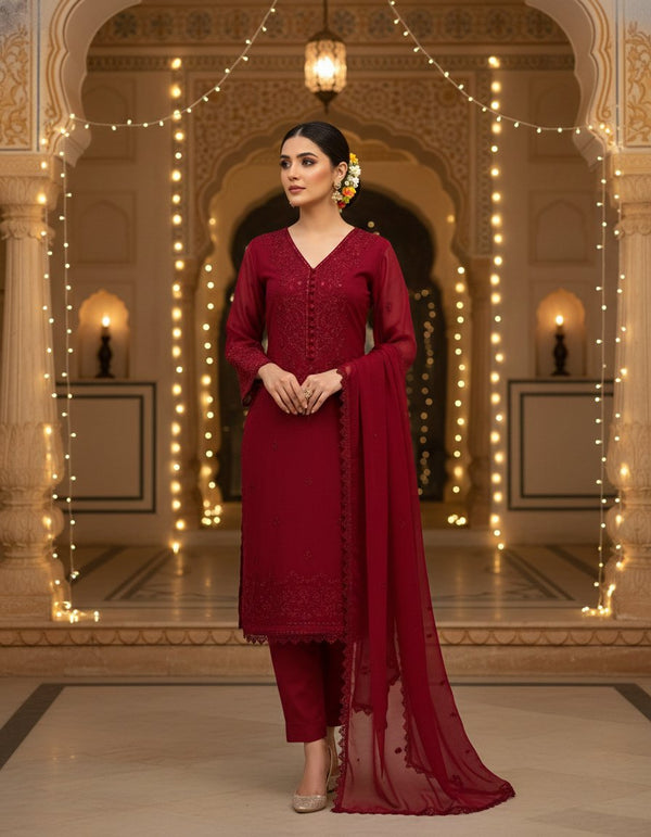 Elegant Salwar Kameez with Tonal Embroidery and Scalloped Lace
