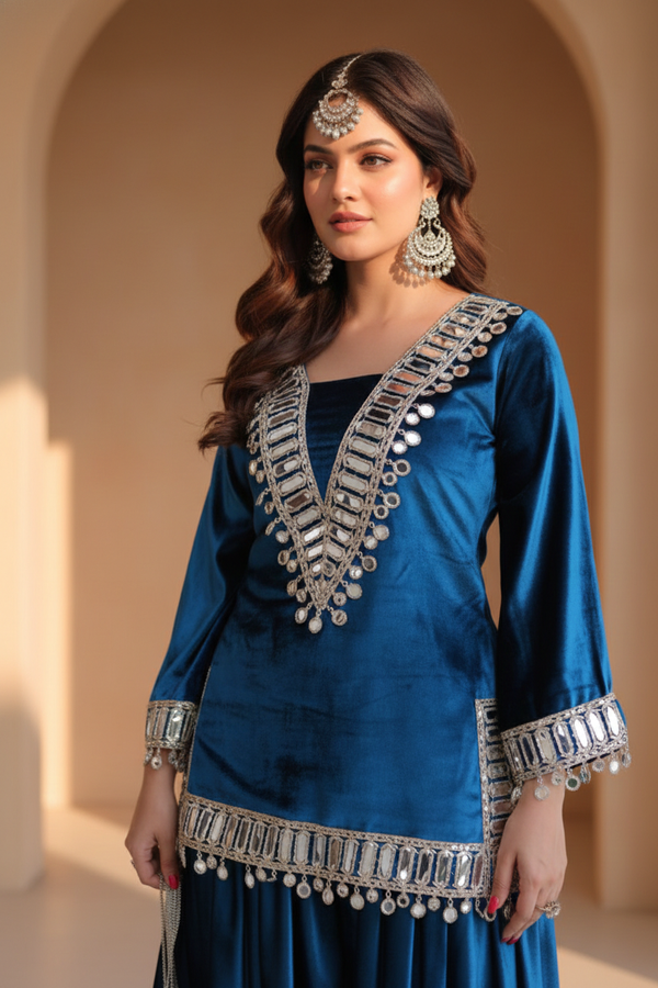 Royal Velvet Mirror Work Suit Set