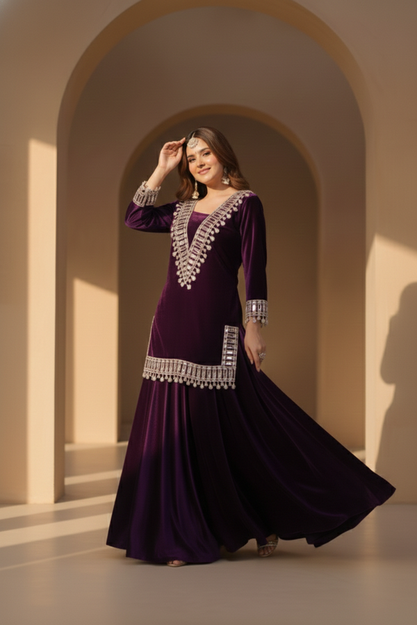 Royal Velvet Mirror Work Suit Set