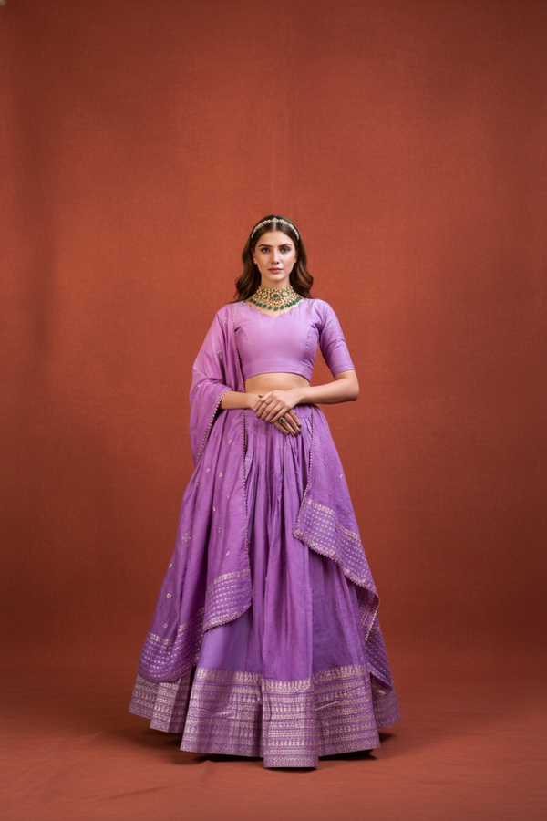 Elegant Kanchipuram Silk Zari Weaving Lehenga Set