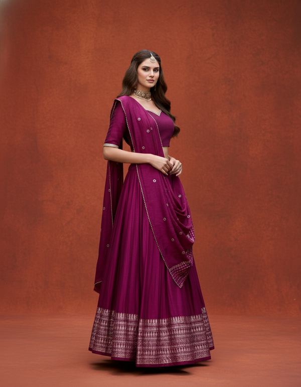 Elegant Kanchipuram Silk Zari Weaving Lehenga Set
