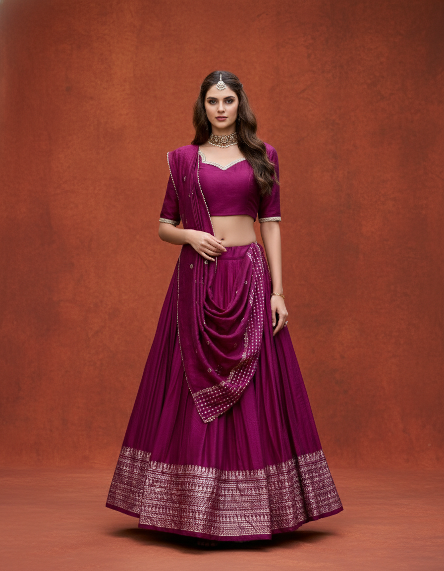 Elegant Kanchipuram Silk Zari Weaving Lehenga Set