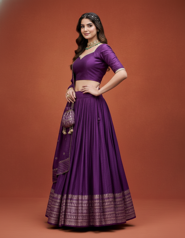 Elegant Kanchipuram Silk Zari Weaving Lehenga Set