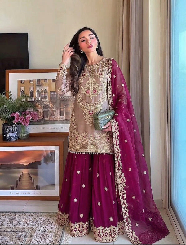 Designer Party Wear Palazzo Set with Embroidery Sequence Work