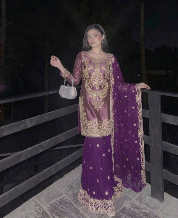 Designer Party Wear Palazzo Set with Embroidery Sequence Work