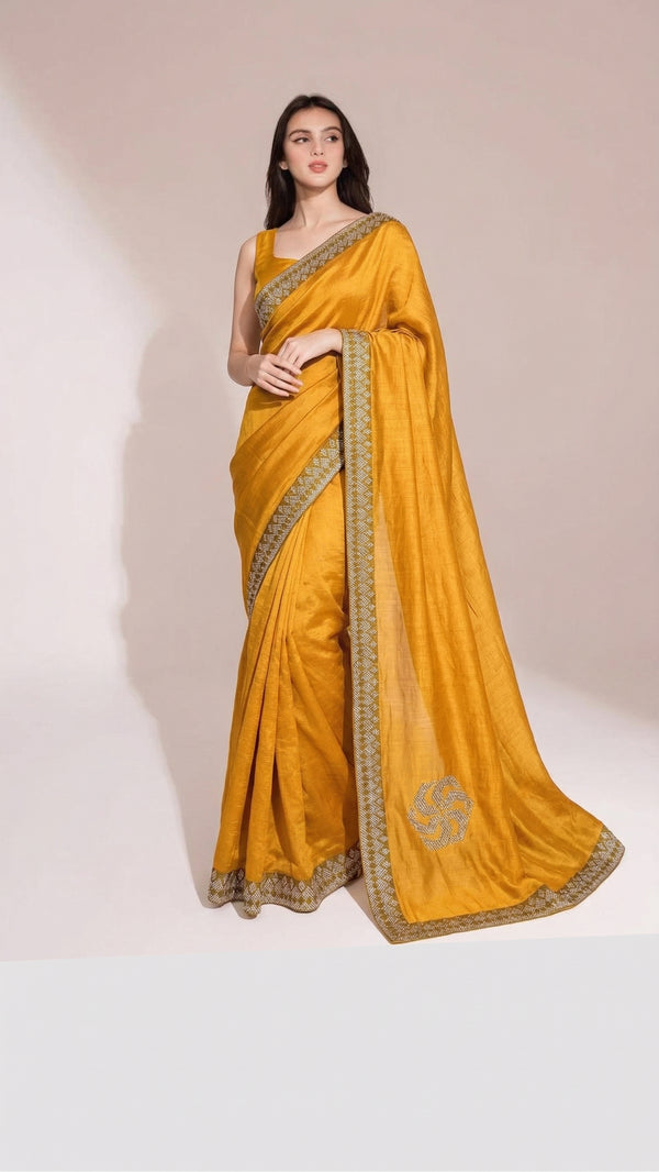 Soft Shimmer Silk Swarovski Saree and Diamond Work with Lace Design