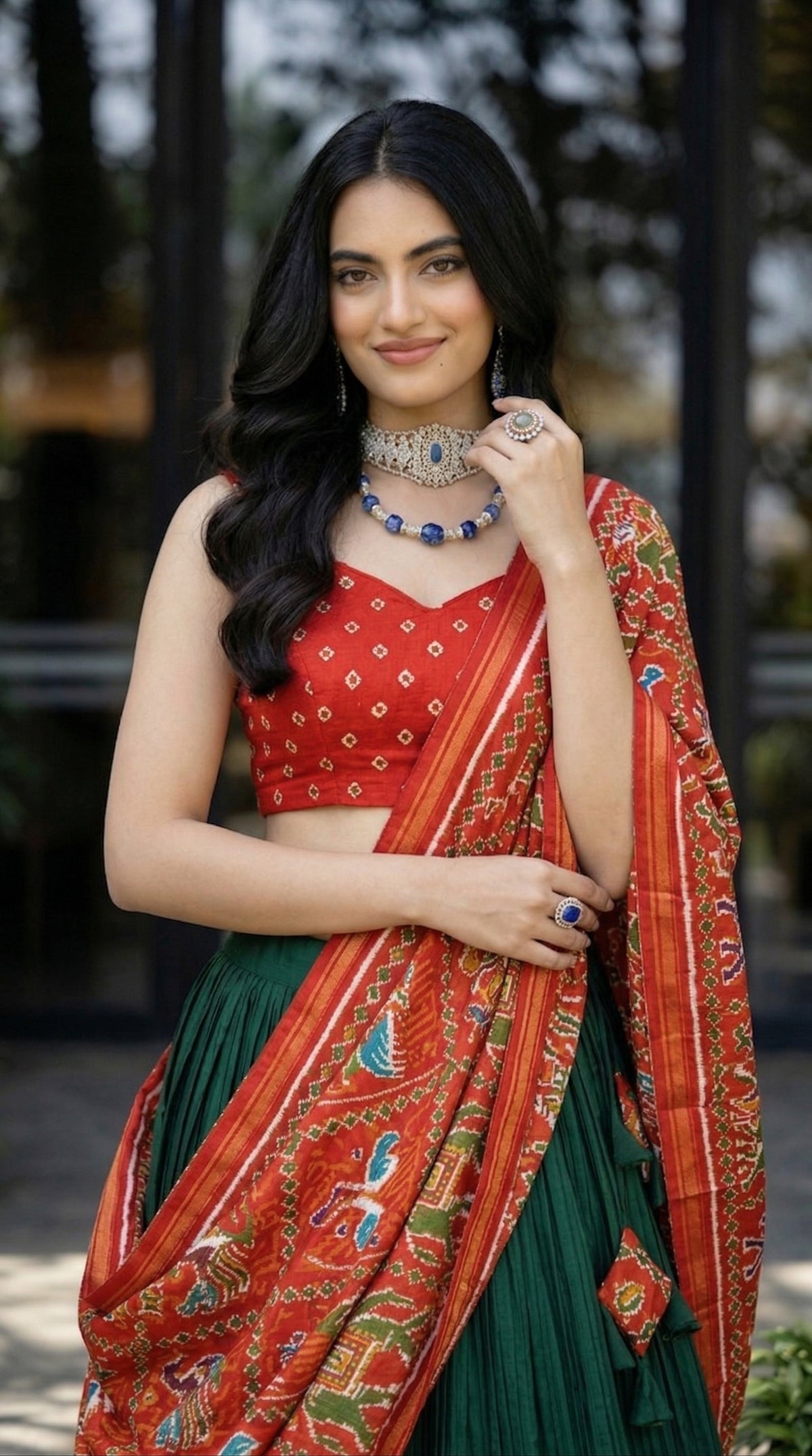 Traditional Patola Paithani Dola Silk Lehenga Print with Foil Work & Gotta Patti Lace Border with Tassels