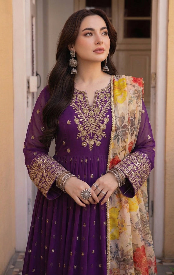 Georgette Sequence Work 3-Piece Salwar Suit Set with Digital Print with Fancy Lace