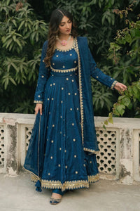 Fandy Silk 3-Piece Salwar Suit Set featuring intricate sequence work on a rich silk fabric, perfect for festive and special occasions