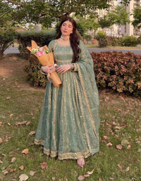Fandy Silk 3-Piece Salwar Suit Set featuring intricate sequence work on a rich silk fabric, perfect for festive and special occasions