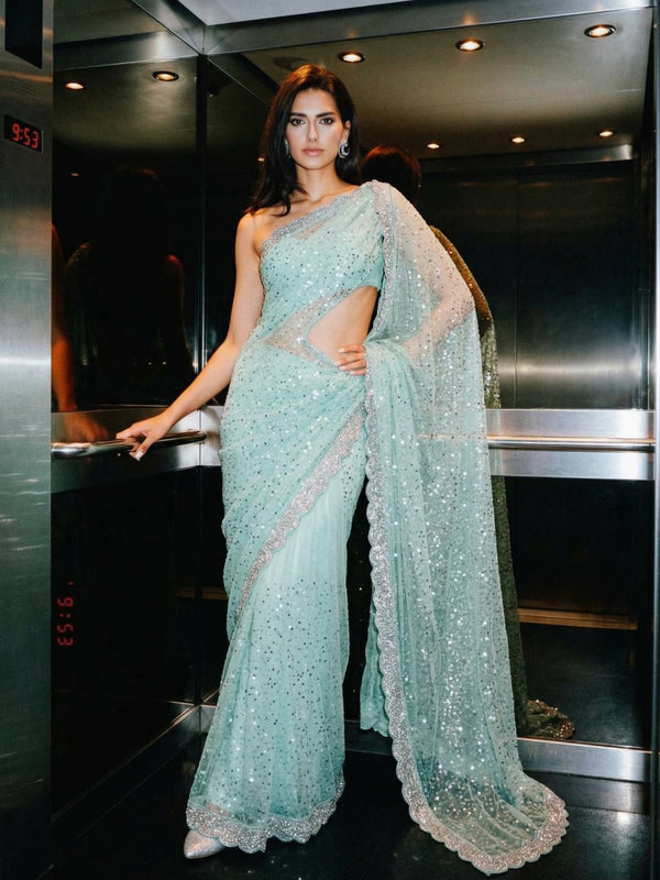 Designer Net Saree with Beads & Sequins Work