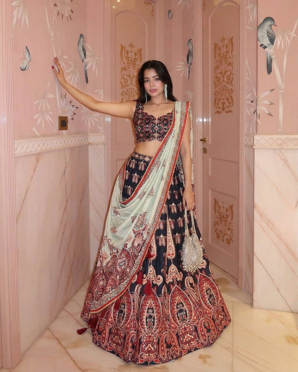 Art Silk Printed Gota Patti Work Festive Lehenga Set