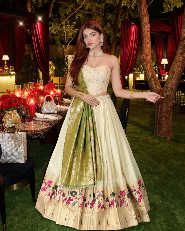 Paithani Silk Zari Weaving Floral Border Lehenga Choli Set