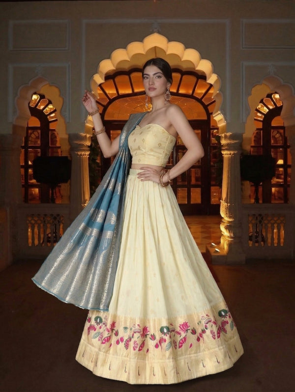 Paithani Silk Zari Weaving Floral Border Lehenga Choli Set