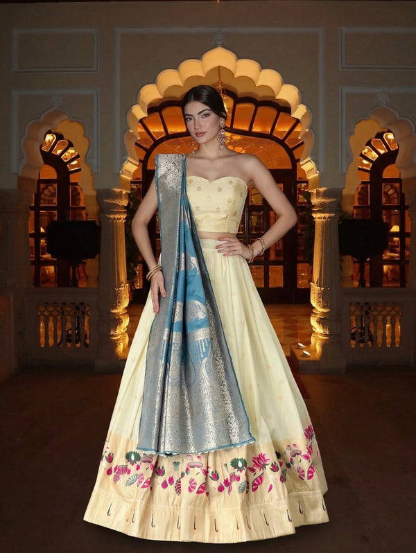Paithani Silk Zari Weaving Floral Border Lehenga Choli Set