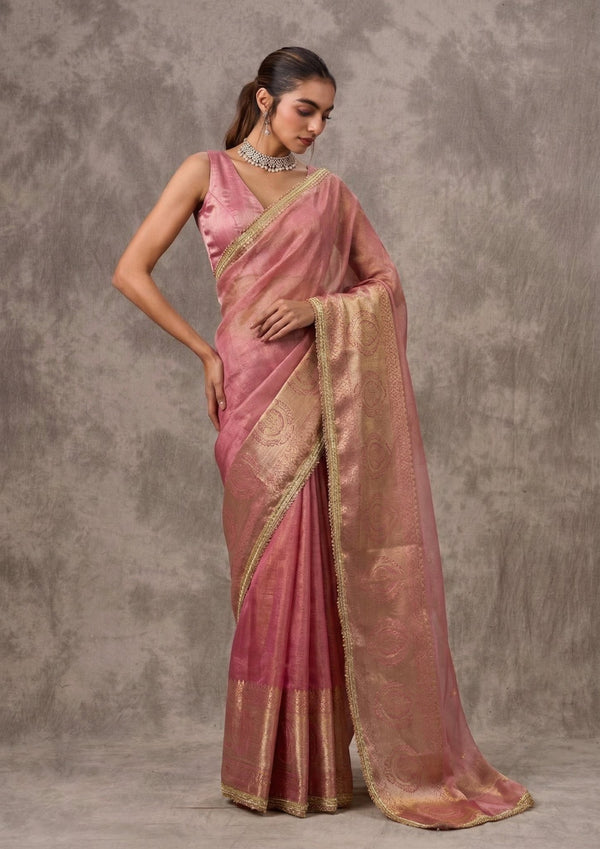 Tissue Shimmer Zari Weaving Sequins Lace Designer Saree