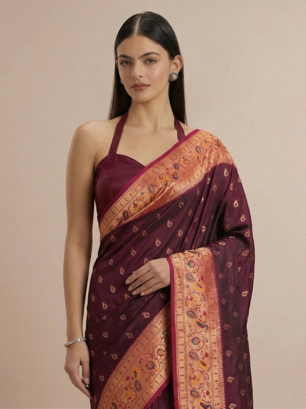 Soft Paithani Silk Zari Weaving Meenakari Designer Saree