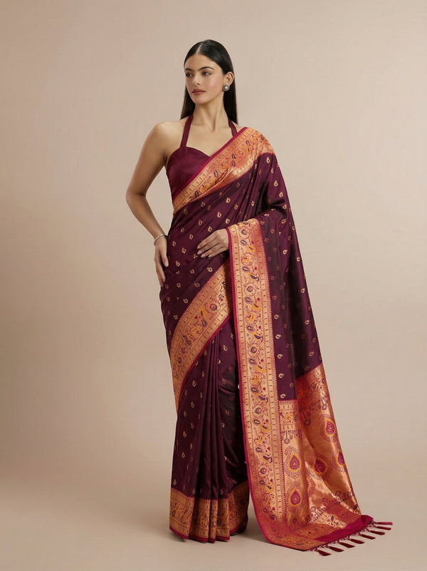 Soft Paithani Silk Zari Weaving Meenakari Designer Saree