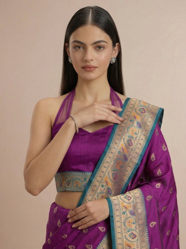 Soft Paithani Silk Zari Weaving Meenakari Designer Saree