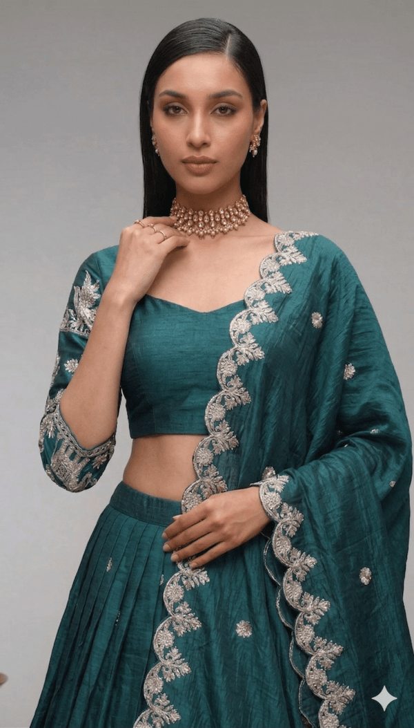 Crush Lehenga with Lace work Dupatta and Sequince Embriodary work